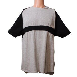 Vintage Nike Mens T-Shirt Large Gray Black Stripe Y2K Swoosh Tee
